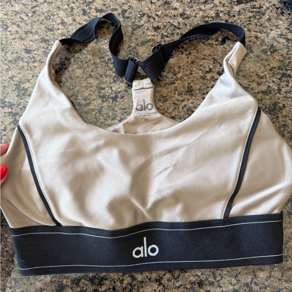 ALO Yoga Tan and Black Sports Bra